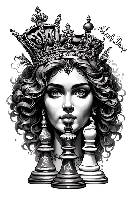 "Absolutely Divine " queen chess peice tattoo design idea