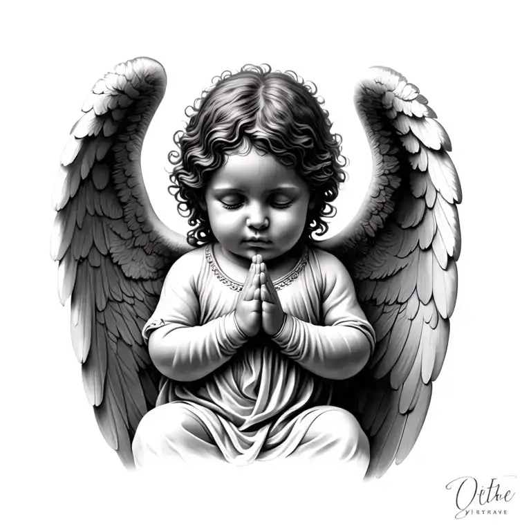 baby angel praying tattoo design idea