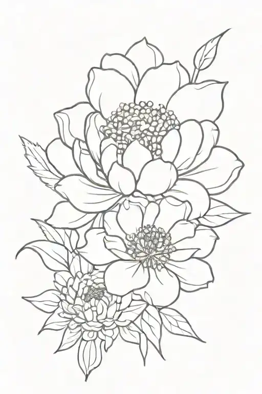 zinnia lavender cosmo peony tattoo design idea