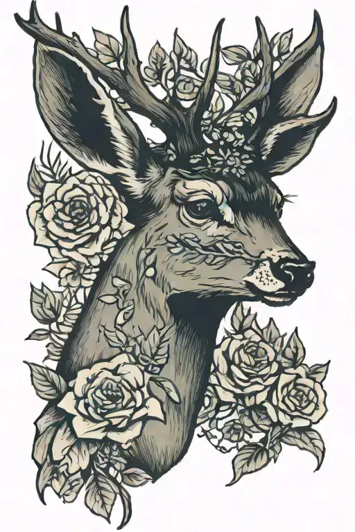 A dead deer with flowers blooming out of its ribcage tattoo design idea