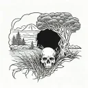 nature trees grass field emotional   skull at peace arm sleeve tattoo design idea