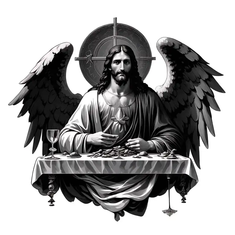 The Holy Supper and Jesus Christ with Saint Michael Arcangel tattoo design idea