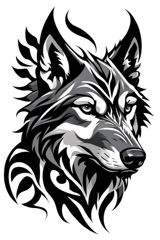 wolf head tribal design tattoo design idea