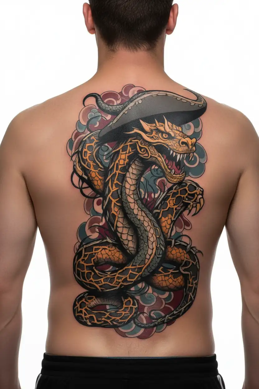 full sleve tattoo with Viking serpent Jormungandr snake tattoo design idea