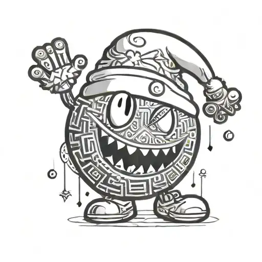 pacman with Christmas hat on opening ghosts as presents tattoo design idea
