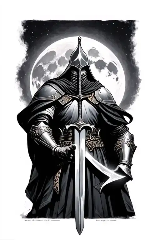 knight holding sword with moon behind  tattoo design idea