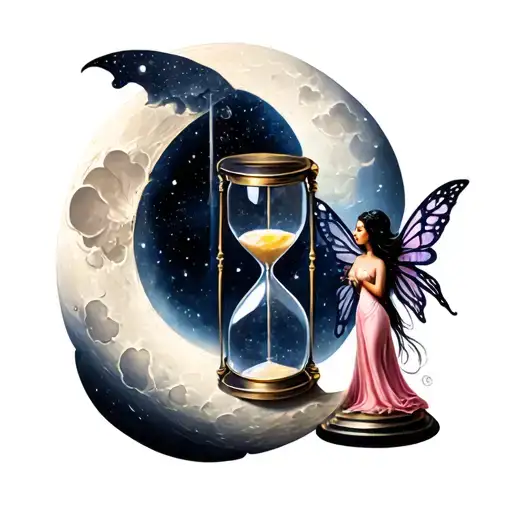 moon, fairies, hourglass tattoo tattoo design idea
