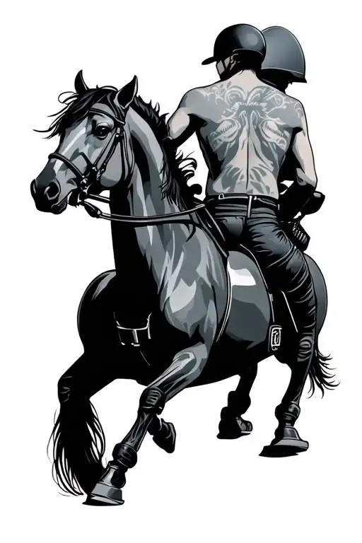 rider standing with the body upright facing the back of the head to the side tattoo design idea