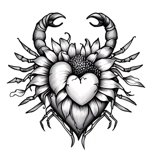 Cover only outline, heart, zodiac flower for virgin and scorpion tattoo design idea