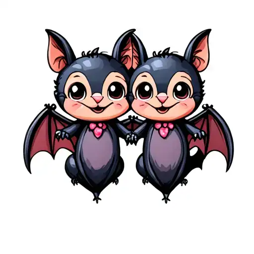 two cute bats that are best friends tattoo design idea