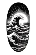  gentle wave half sleeve , sun setting sun by the sea with Greek band at base  tattoo design idea