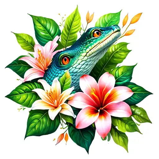 half sleeve. reptile scales with flowers and plants. specifically pothos, daliahs and Lilly's  tattoo design idea