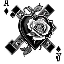 Card w the ace , Chrome Heart Cross, With Rose Shaded in  tattoo design idea