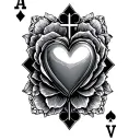 Card w the ace , Chrome Heart Cross, With Rose Shaded in  tattoo design idea