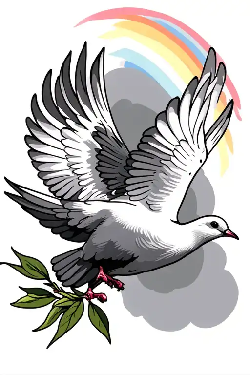 A dove in mid-flight carrying an olive branch in its beak. A faint rainbow can be added to symbolize God’s promise. tattoo design idea