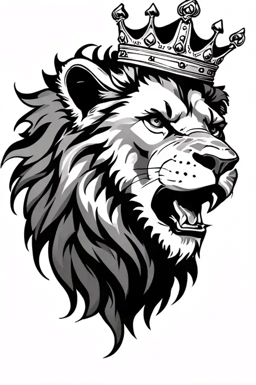 roaring lion's head wearing a crown tattoo design idea