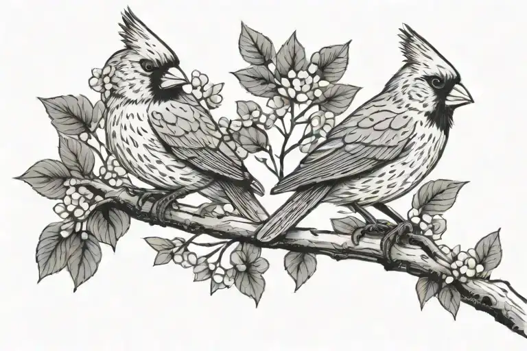 2 cardinals sitting on a branch tattoo design idea
