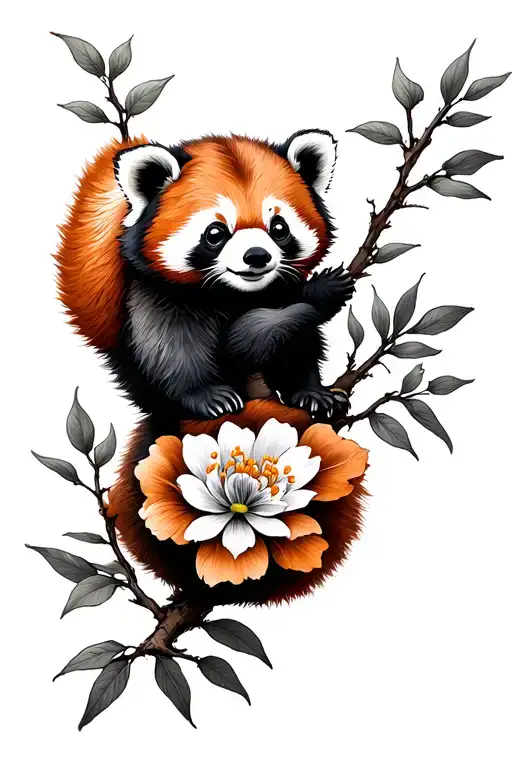 Beautiful and red panda stitch on branch flower branch tattoo design idea