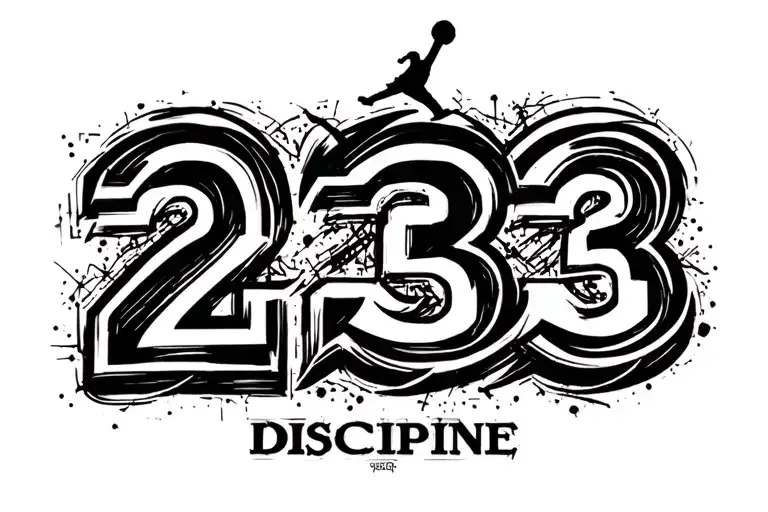 A number 23 with Jordan's logo in the background and in the middle of 23 the word discipline tattoo design idea