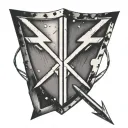 a shield with 3 lightning bolts across it and two cross arrows behind it tattoo design idea