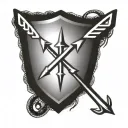 a shield with 3 lightning bolts across it and two cross arrows behind it tattoo design idea