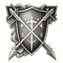 a shield with 3 lightning bolts across it and two cross arrows behind it tattoo design idea