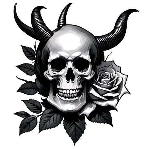 skull and rose and sine capricorn tattoo design idea