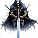 reaper full body, hooded, dark sword  tattoo design idea