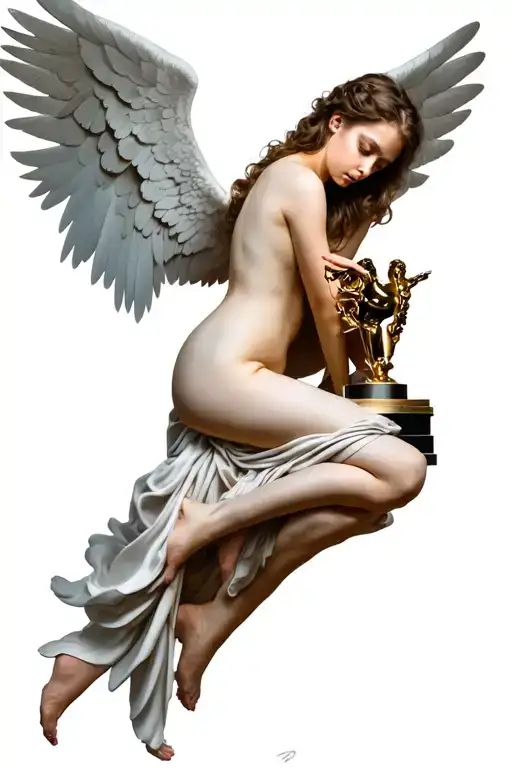 Alexandra cabanel fallen angel front view standing with award tattoo design idea