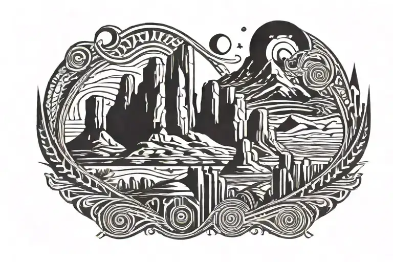 monument valley wrapped tattoo design idea
