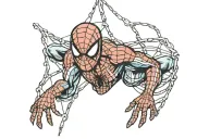 spider man hanging in web design tattoo design idea
