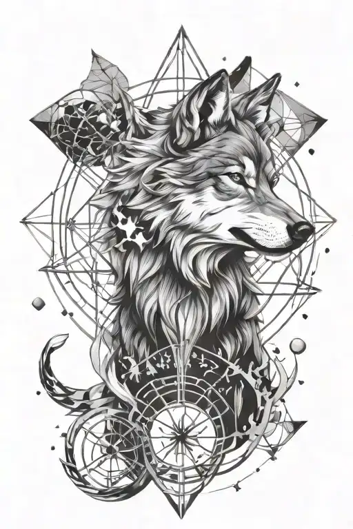 wolf quantum geometry astrology symbols tattoo design idea