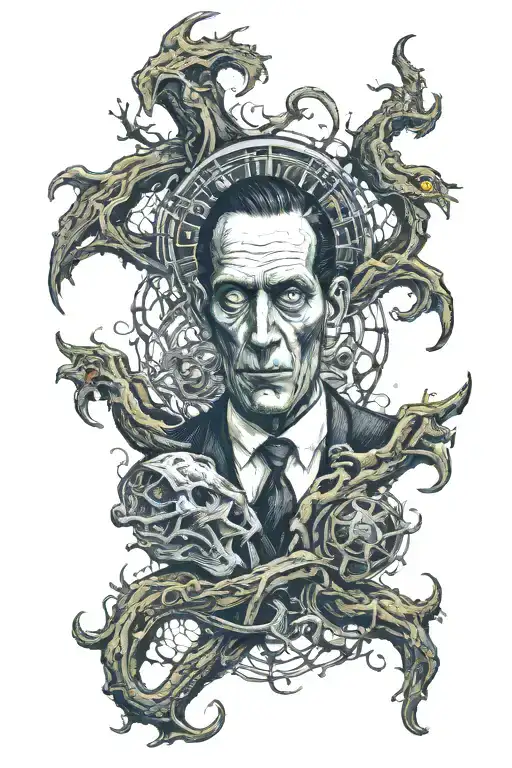 Hp Lovecraft insiped forearm sleeve tattoo design idea