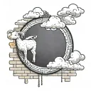 brick wall with a mirror with clouds and a lamb  tattoo design idea
