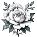 aster , peony, rose and carnation with serotonin chemical structure tattoo design idea