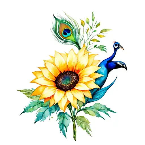 sunflower with peacock flower and a mango calle lily tattoo design idea