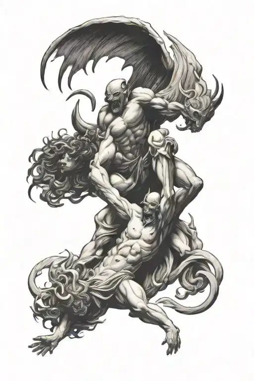 Devil and angel falling tattoo design idea