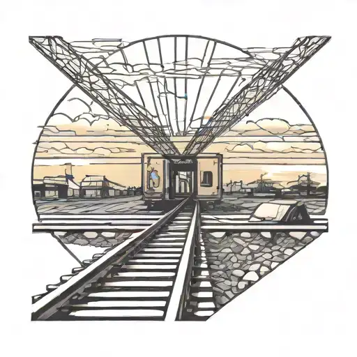 train tracks meet the road hitch hiking sunset  tattoo design idea