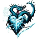 broken heart bound in ice chains guarded by a dragon tattoo design idea