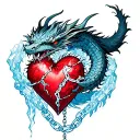 broken heart bound in ice chains guarded by a dragon tattoo design idea