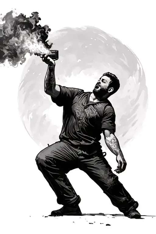 man throwing Molotov cocktail tattoo design idea