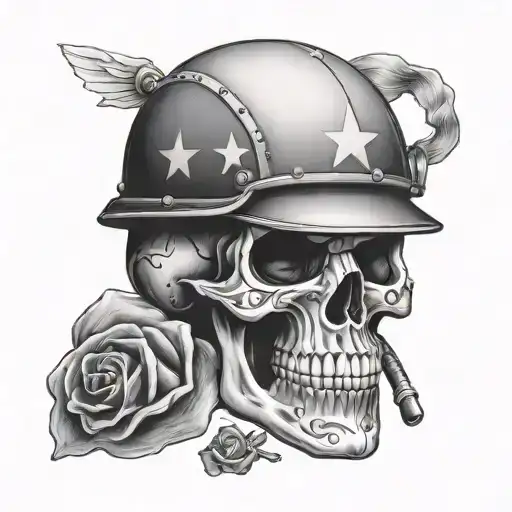 candy skull with American m1 helmet  tattoo design idea