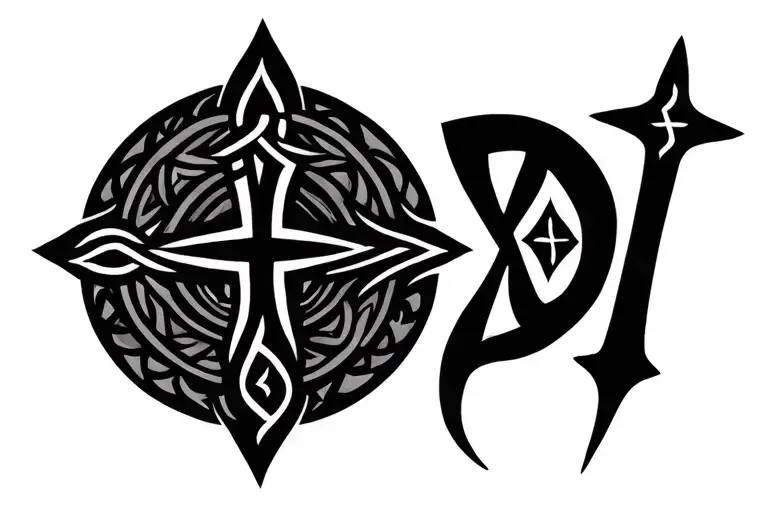 nordic symbols rune circle and Celtic cross made tattoo design idea