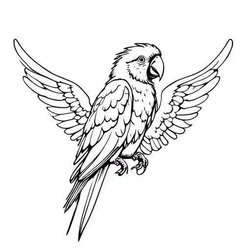 jenday parrot with angel wings tattoo design idea