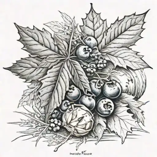 blueberries, hay bales, maple leaf tattoo design idea