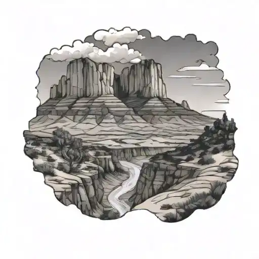 make a tattoo of southern Utah scenary, with black and white ink, or red ink. maybe in the shape of a stamp or envelope tattoo design idea