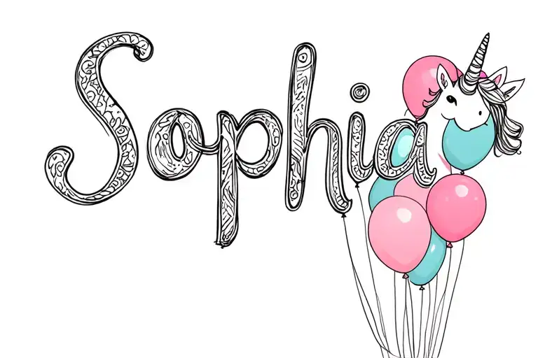 "Sophia" grandchild Sophia balloons unicorn tattoo design idea