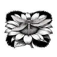dragonfly landing on a sunflower tattoo design idea