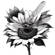 dragonfly landing on a sunflower tattoo design idea