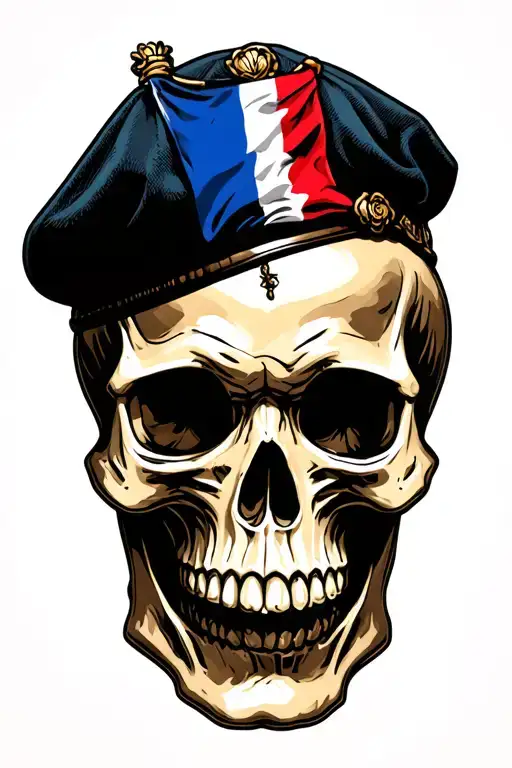 skull with French military beret and flag of the muertos tattoo design idea